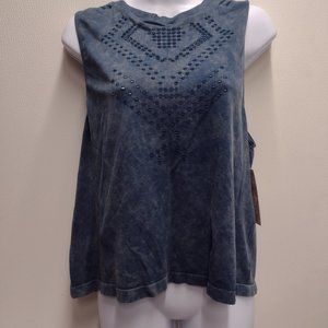 Workout Tank Sport Top Casual M Blue Sleeveless Ladies Crewneck